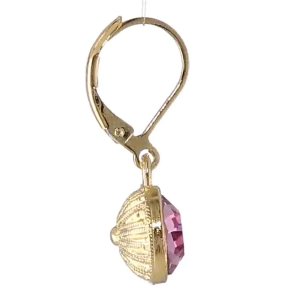 1928 Best of Times Yellow Gold with Pink Sapphire Crystal Bezel Drop Earrings
